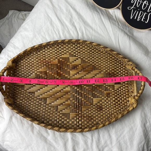 Vintage Woven Raffia Rattan Geo Holiday Handle Serving Home Decor 11 x 16 Tray - Picture 12 of 15